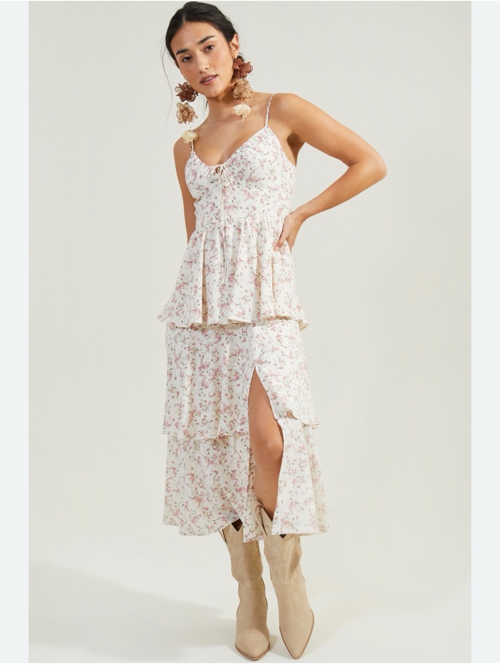 Altar'd State Astrid Floral Midi Dress Ruffle Tiered Cottagecore Romantic Sz S
